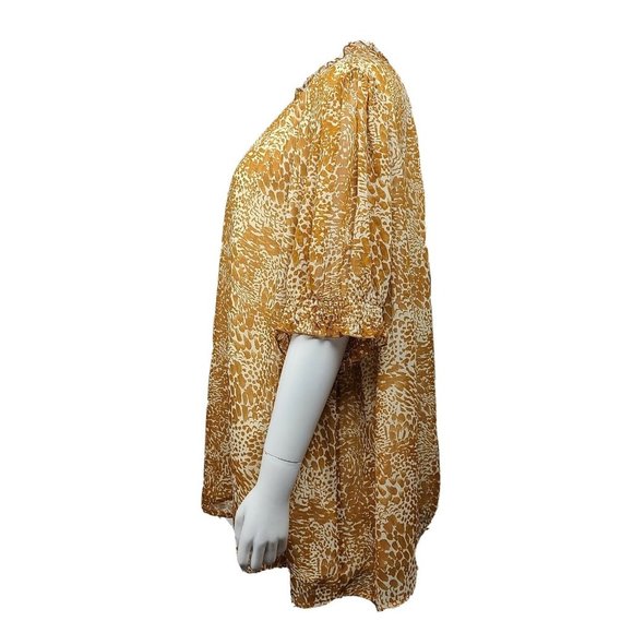 AVA & VIV Brown White Chiffon Floral Short Sleeve Top Plus Size 3X - Picture 3 of 7